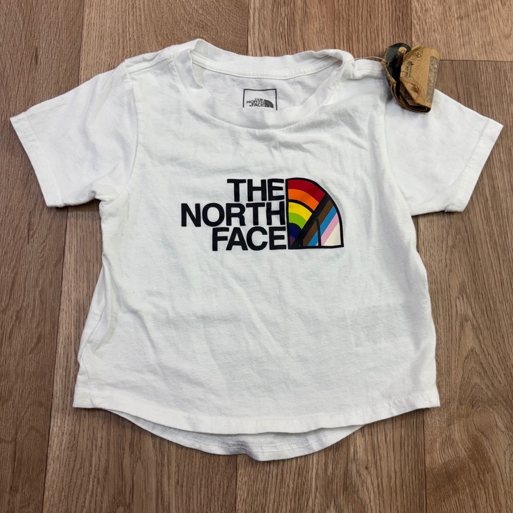 The North Face Girls XS6 Pride Rainbow Logo Graphic Tee White Short Sleeve Shirt